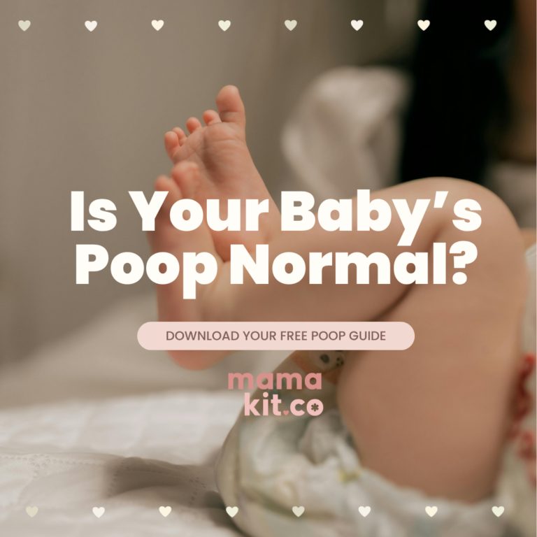 Mamakit free baby poop guide showing colours, textures and when to get help.